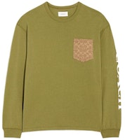COACH SS23 Olive Green Long-Sleeve T-Shirt with Pocket & Letter Print. CG693-OLV COACH SS23 Olive Green Long-Sleeve T-Shirt with Pocket & Letter Print. CG693-OLV