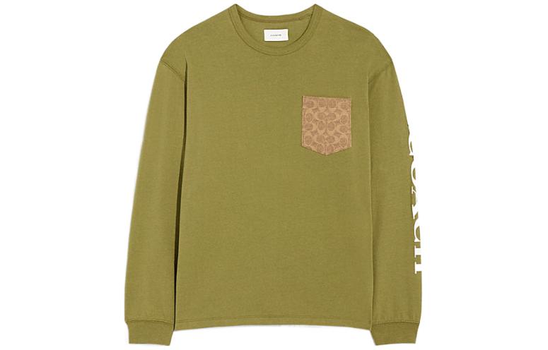 Order COACH SS23  Olive Green Long-Sleeve T-Shirt with Pocket & Letter Print. CG693-OLV