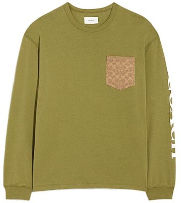 COACH SS23 Olive Green Long-Sleeve T-Shirt with Pocket & Letter Print. CG693-OLV Order COACH SS23 Olive Green Long-Sleeve T-Shirt with Pocket & Letter Print. CG693-OLV