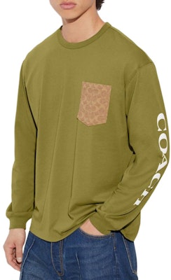 COACH SS23 Olive Green Long-Sleeve T-Shirt with Pocket & Letter Print. CG693-OLV Shop COACH SS23 Olive Green Long-Sleeve T-Shirt with Pocket & Letter Print. CG693-OLV