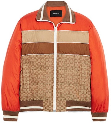 COACH SS23 Orange Patchwork Puffer Zip-Up Jacket with Collar. CG689-VEE Order COACH SS23 Orange Patchwork Puffer Zip-Up Jacket with Collar. CG689-VEE