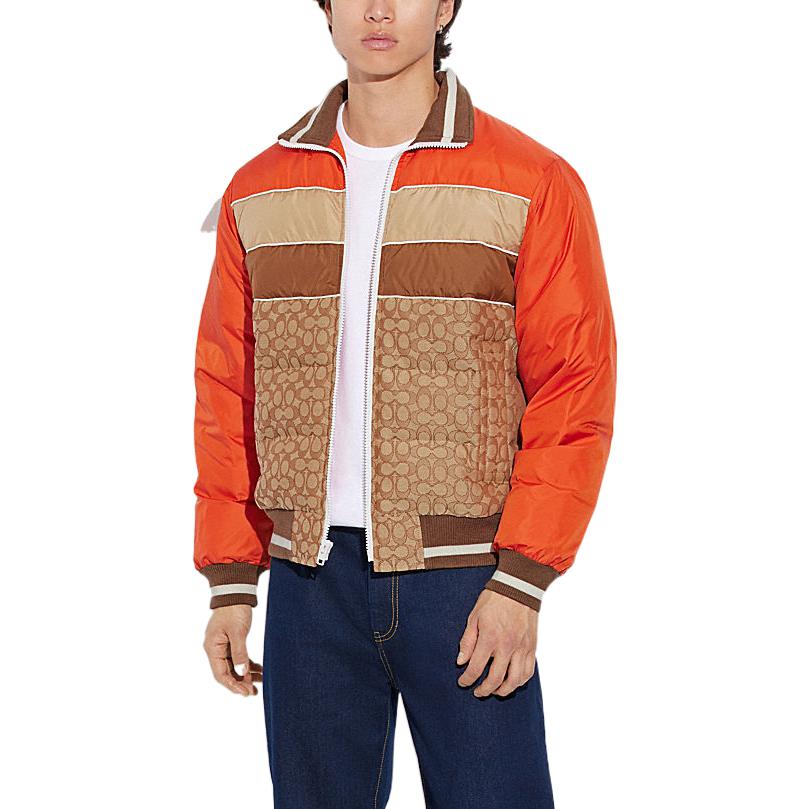 Lookbook COACH SS23  Orange Patchwork Puffer Zip-Up Jacket with Collar. CG689-VEE