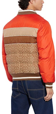 COACH SS23 Orange Patchwork Puffer Zip-Up Jacket with Collar. CG689-VEE Shop COACH SS23 Orange Patchwork Puffer Zip-Up Jacket with Collar. CG689-VEE