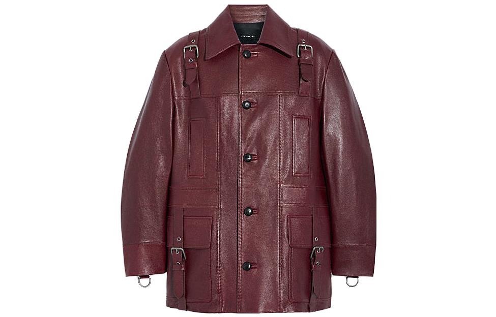 COACH SS23  Red Leather Jacket with Hardware Details and Turn-Down Collar. CK948-F3X 圖 2