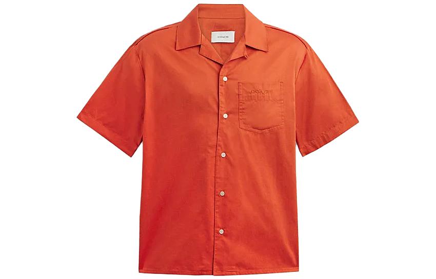 COACH SS23  Solid Color Short Sleeve Button-Up Shirt Orange CH782-B4D