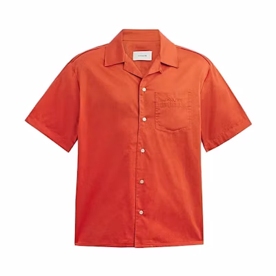 COACH SS23 Solid Color Short Sleeve Button-Up Shirt Orange CH782-B4D