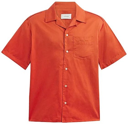 COACH SS23 Solid Color Short Sleeve Button-Up Shirt Orange CH782-B4D Order COACH SS23 Solid Color Short Sleeve Button-Up Shirt Orange CH782-B4D