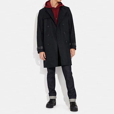 COACH SS23 Solid Double-Breasted Casual Mid-Length Trench Coat CF804-BLK 5