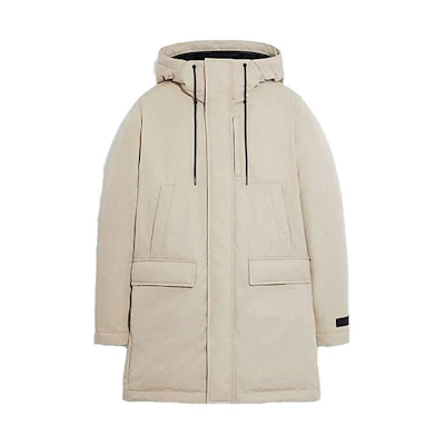 COACH SS23 Stone Color Hooded Down Long Sleeve Coat. C5181-STN