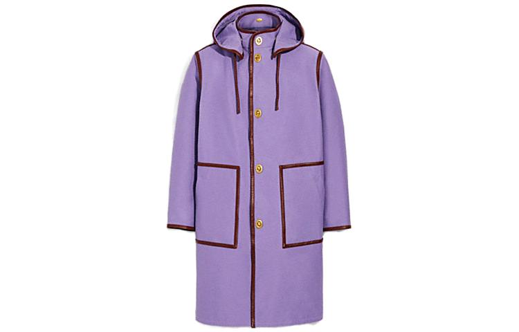 COACH SS23  Striped Hooded Button-Up Long Sleeve Coat Purple C9648-U8U