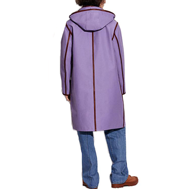 Shop COACH SS23  Striped Hooded Button-Up Long Sleeve Coat Purple C9648-U8U