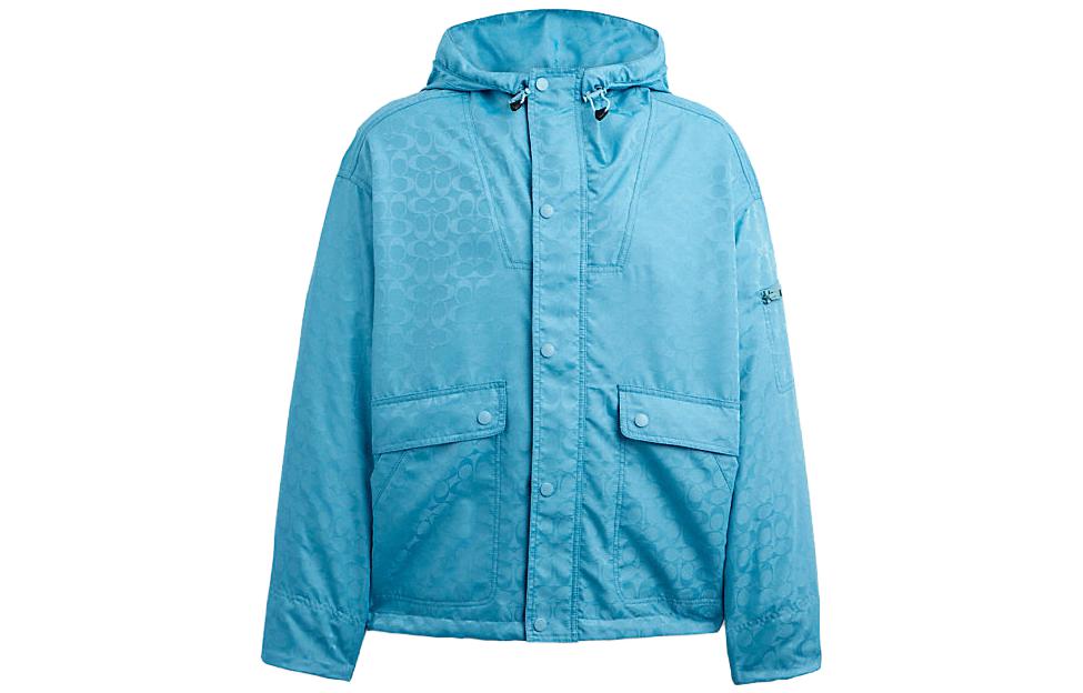 COACH SS23 All-Over Logo Light Blue Hoodie Jacket for Men CI419-LBL
