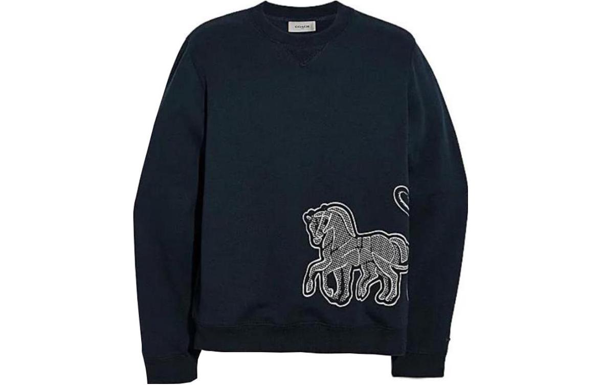 COACH SS23 Black Carriage Print Crewneck Sweatshirt for Men C1949-NAV