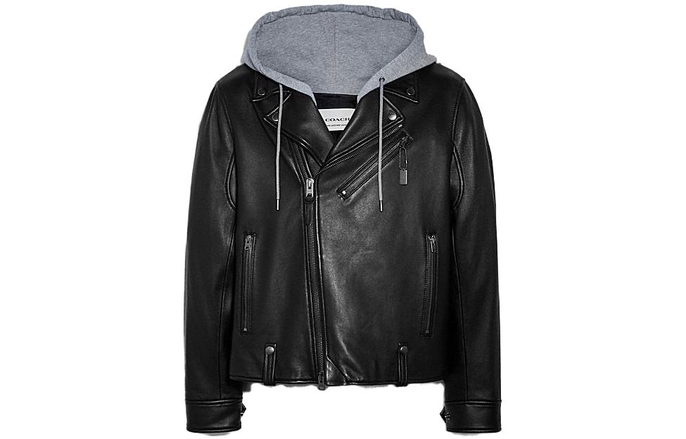 COACH SS23 Black Leather Hooded Jacket C7839-BLK