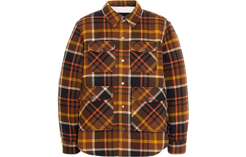COACH SS23 Brown Plaid Multi-Pocket Long Sleeve Shirt Jacket CE341-UWI