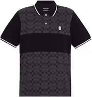 COACH SS23 Charcoal Grey Logo Print Colorblock Short Sleeve Polo. C9605-R8E COACH SS23 Charcoal Grey Logo Print Colorblock Short Sleeve Polo. C9605-R8E