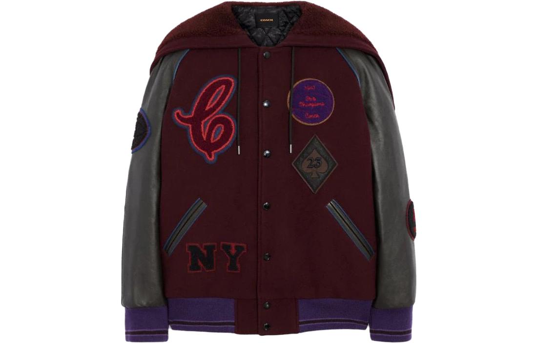 COACH SS23 Forever Letter Pattern Patchwork Burgundy Jacket Mens CE268-BUR