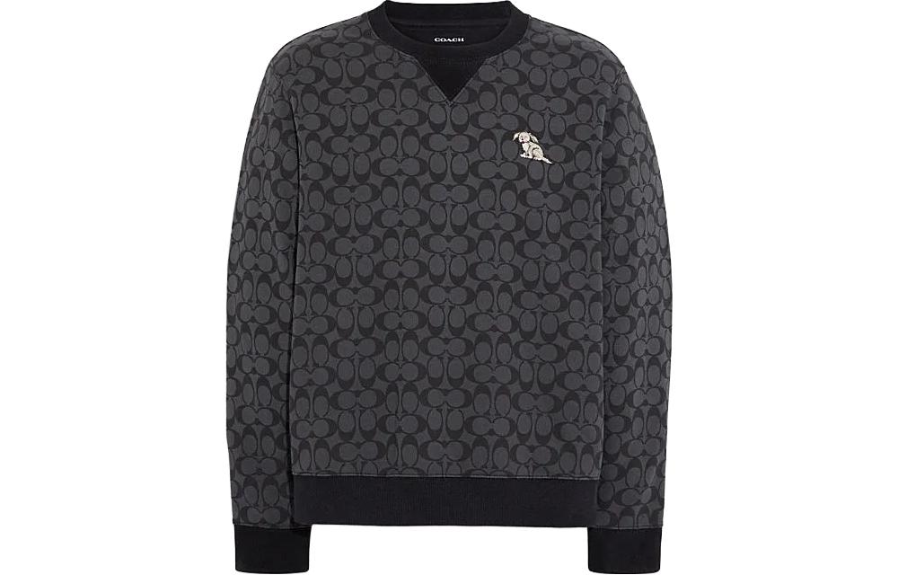 COACH SS23 Geometric Print Charcoal Grey Pullover Crewneck Sweatshirt Mens CB892-R8E