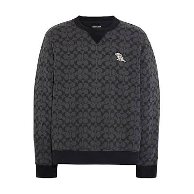 COACH SS23 Geometric Print Charcoal Grey Pullover Crewneck Sweatshirt Mens CB892-R8E