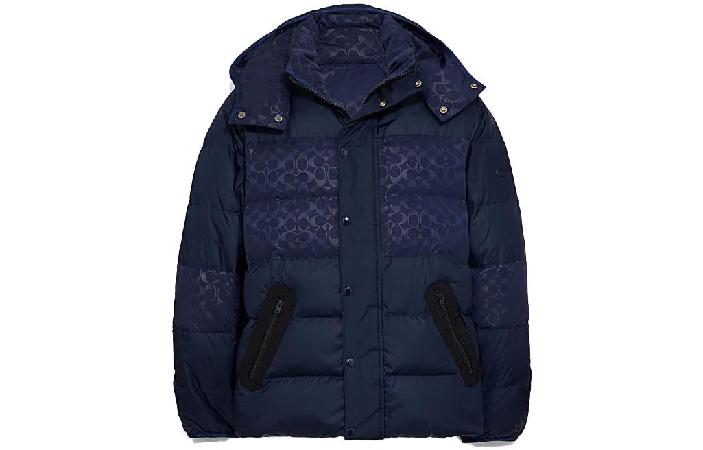 COACH SS23 Logo Print Navy Blue Hooded Jacket C1961-NAY