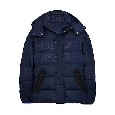COACH SS23 Logo Print Navy Blue Hooded Jacket C1961-NAY