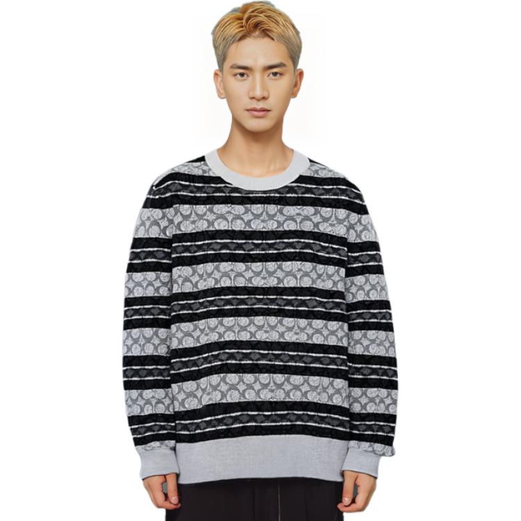 Shop COACH SS23 ストライプ クルーネック プルオーバー セーター ブラック C7810-CGR