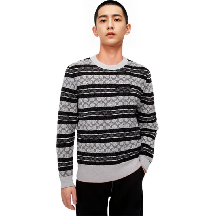 Sizing COACH SS23 ストライプ クルーネック プルオーバー セーター ブラック C7810-CGR