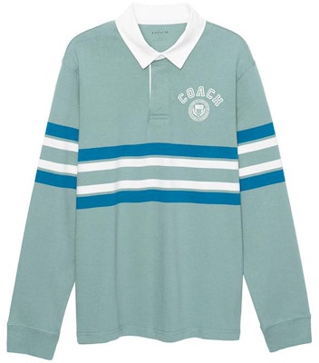 コーチ SS23 ストライプロゴ プリント 長袖ポロシャツ ブルー メンズ. CF817-VC6 Order コーチ SS23 ストライプロゴ プリント 長袖ポロシャツ ブルー メンズ. CF817-VC6