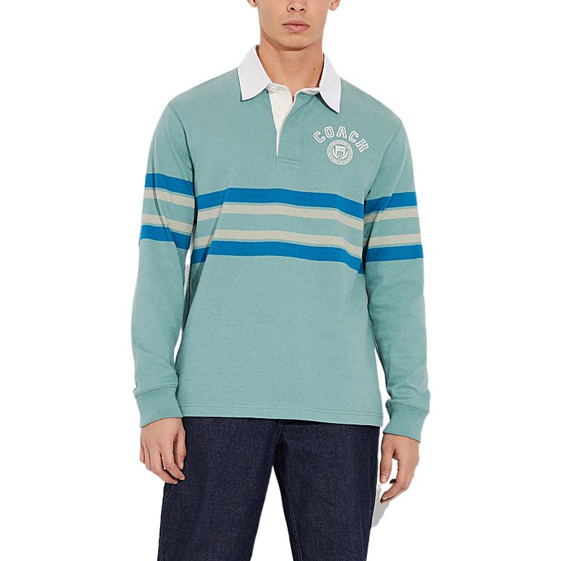 Shop コーチ SS23 ストライプロゴ プリント 長袖ポロシャツ ブルー メンズ. CF817-VC6
