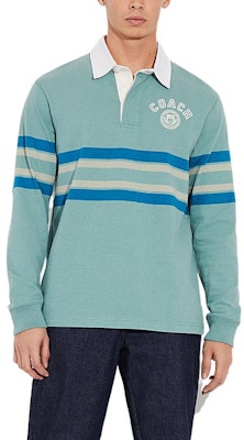 コーチ SS23 ストライプロゴ プリント 長袖ポロシャツ ブルー メンズ. CF817-VC6 Shop コーチ SS23 ストライプロゴ プリント 長袖ポロシャツ ブルー メンズ. CF817-VC6