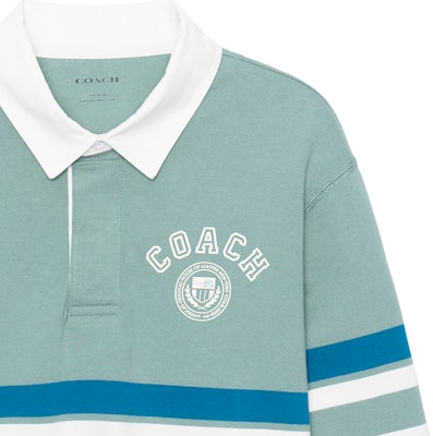 コーチ SS23 ストライプロゴ プリント 長袖ポロシャツ ブルー メンズ. CF817-VC6 Purchase コーチ SS23 ストライプロゴ プリント 長袖ポロシャツ ブルー メンズ. CF817-VC6