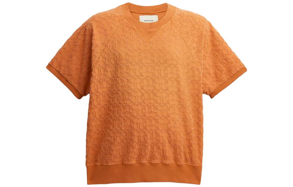 COACH SS23 Unisex Orange Crewneck Short-Sleeve Sweatshirt CJ888-B4D