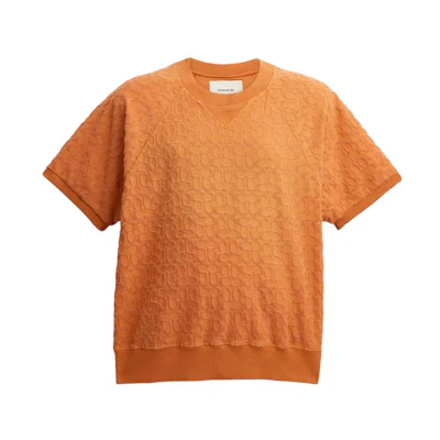 COACH SS23 Unisex Orange Crewneck Short-Sleeve Sweatshirt CJ888-B4D
