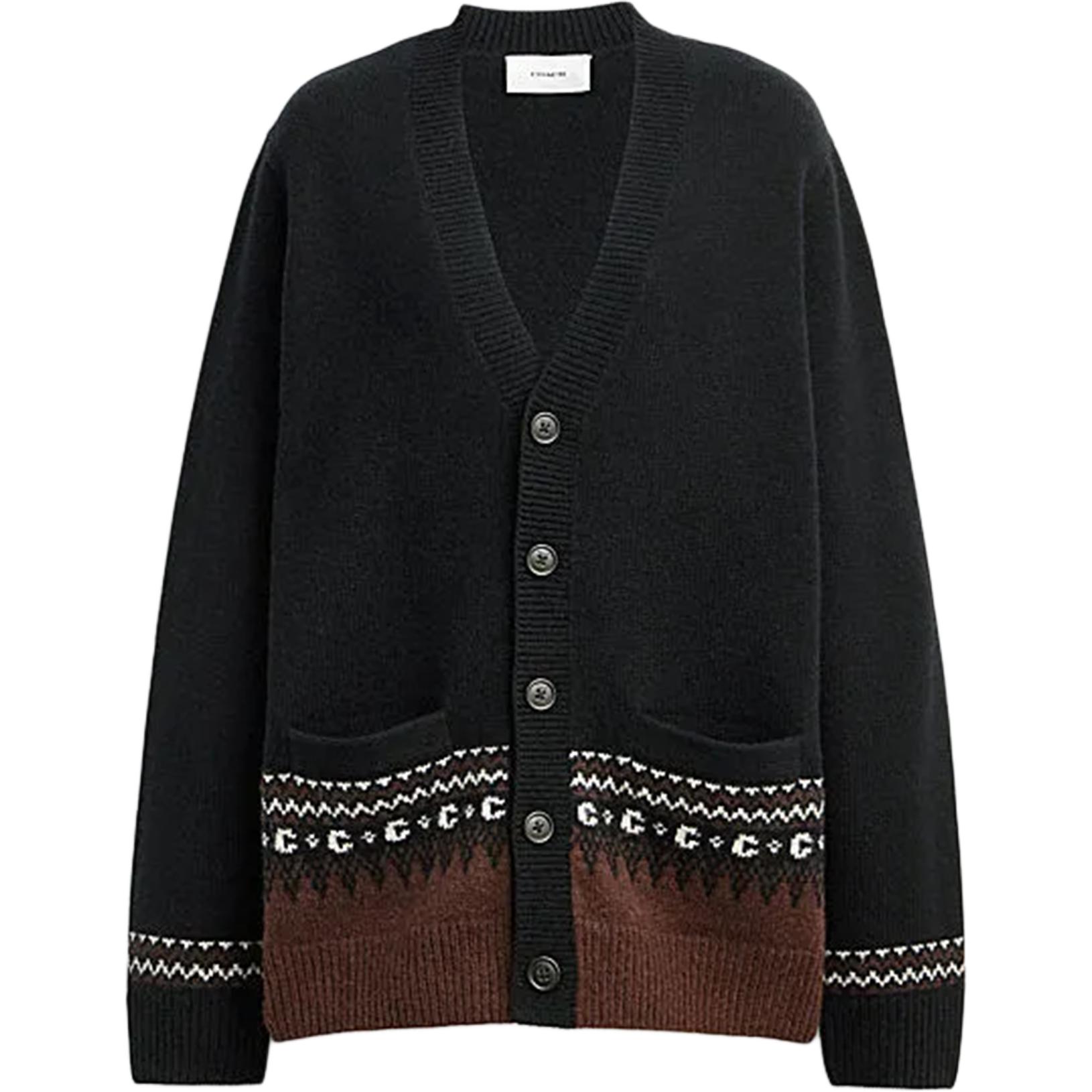 COACH SS24  Black Colorblock Striped V-Neck Knit Cardigan. CV472-BLK