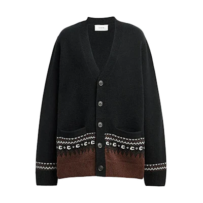 COACH SS24 Black Colorblock Striped V-Neck Knit Cardigan. CV472-BLK
