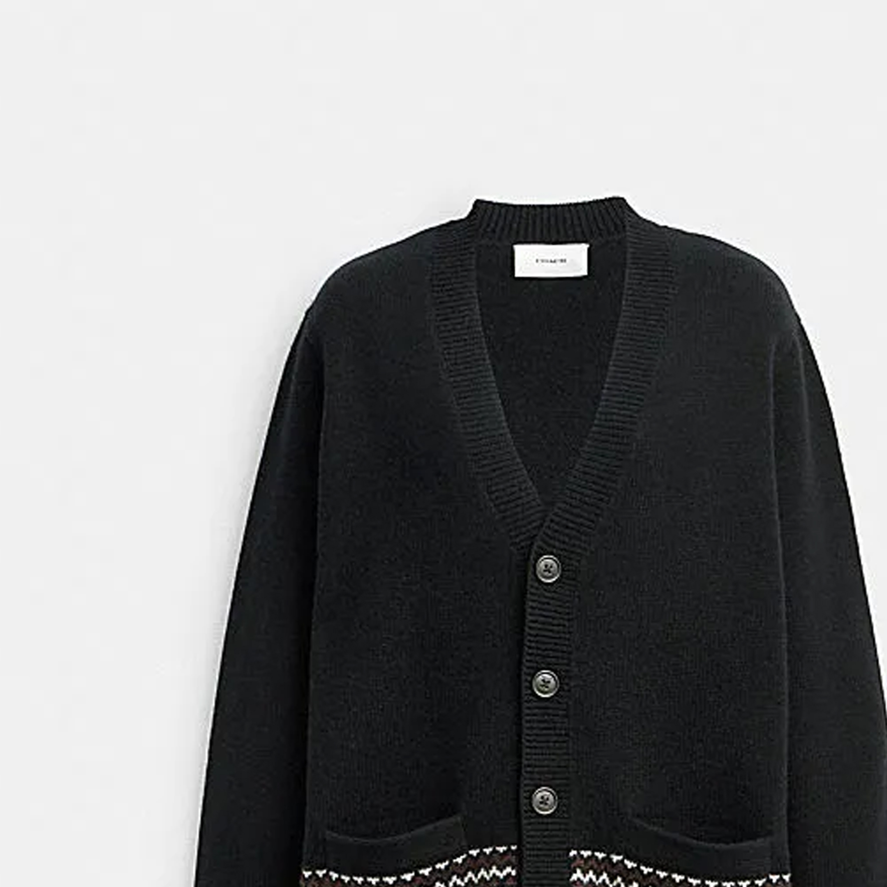 Lookbook COACH SS24 黑色拼接条纹V领针织开衫. CV472-BLK