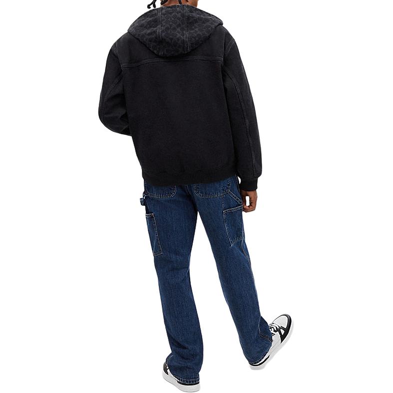 Shop COACH SS24 黑色連帽外套，搭配標誌及撞色設計。 CR744-SDP