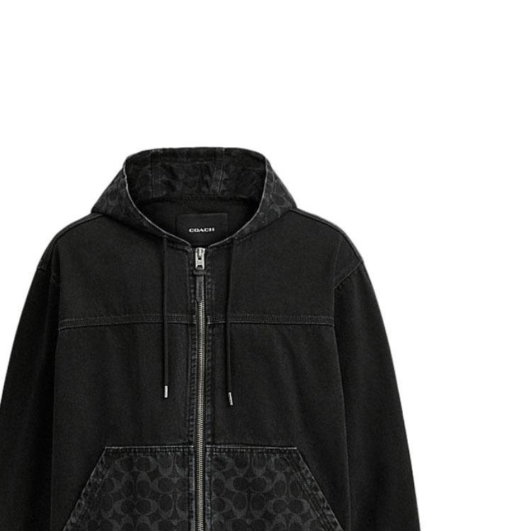 Details for COACH SS24 黑色連帽外套，搭配標誌及撞色設計。 CR744-SDP