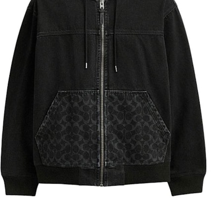 COACH SS24 黑色連帽外套,搭配標誌及撞色設計。 CR744-SDP Sizing COACH SS24 黑色連帽外套,搭配標誌及撞色設計。 CR744-SDP