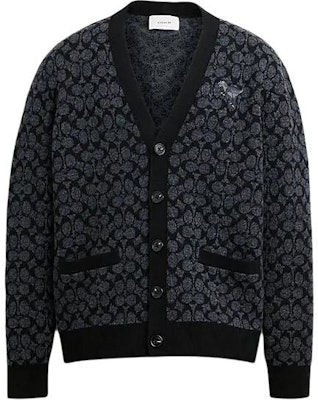 コーチ SS24 ブラック ロゴ柄入りニットカーディガン CN456-OY2 Order コーチ SS24 ブラック ロゴ柄入りニットカーディガン CN456-OY2