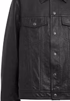 Shop COACH SS24 Black Leather Jacket with Shirt Collar and Button Closure. CM795-BLK