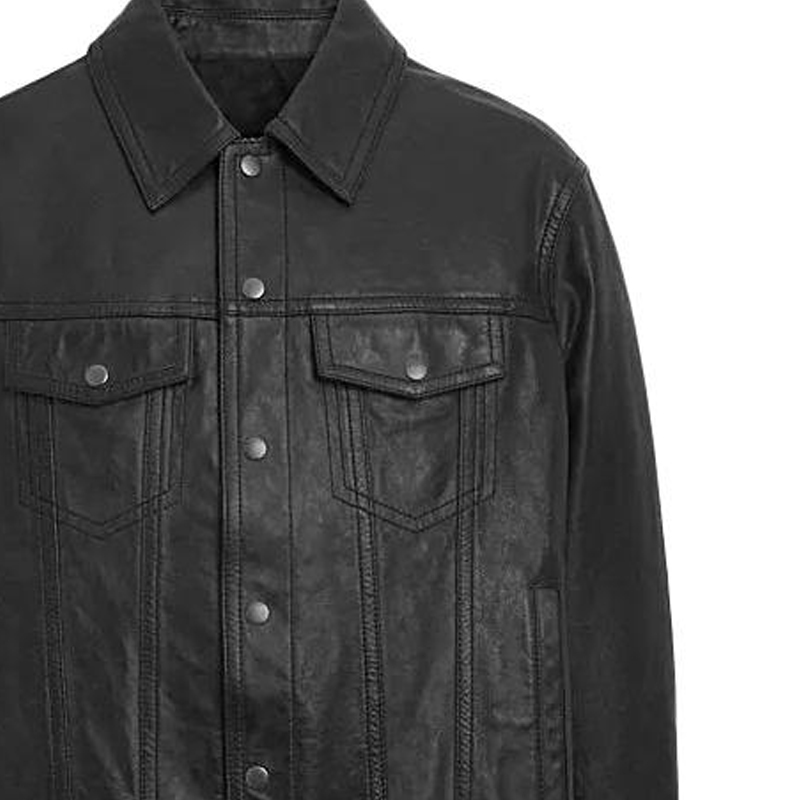 Details for COACH SS24 黑色皮革夾克，襯衫領設計與鈕扣開合款式。 CM795-BLK