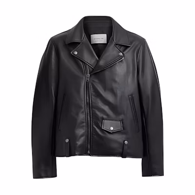 COACH SS24 Black Leather Jacket with Zip-Up Collar CT263-BLK