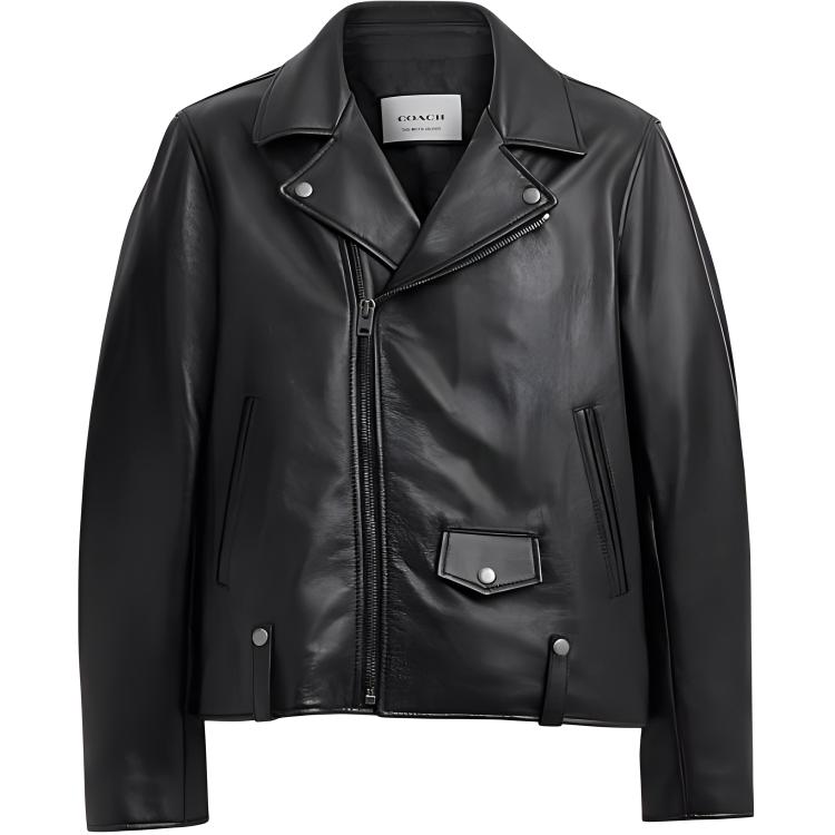 Order COACH SS24  Black Leather Jacket with Zip-Up Collar CT263-BLK
