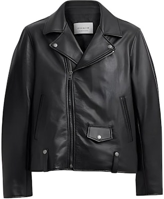 COACH SS24 Black Leather Jacket with Zip-Up Collar CT263-BLK Order COACH SS24 Black Leather Jacket with Zip-Up Collar CT263-BLK