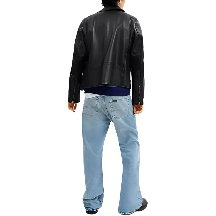 Shop COACH SS24  Black Leather Jacket with Zip-Up Collar CT263-BLK