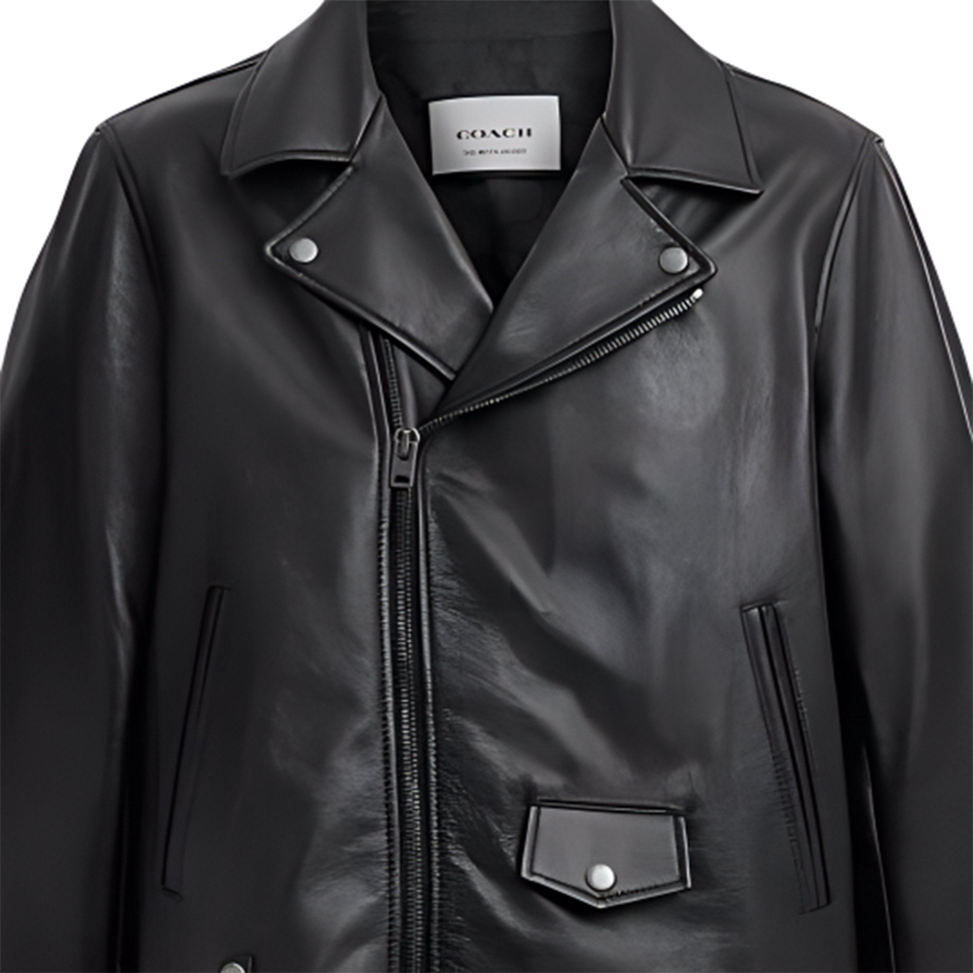 Details for COACH SS24  Black Leather Jacket with Zip-Up Collar CT263-BLK