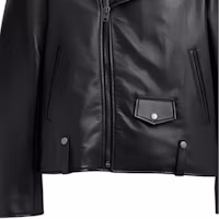 Sizing COACH SS24 黑色皮革外套搭配拉鍊領口 CT263-BLK