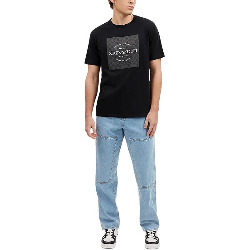 Lookbook コーチ SS24 ブラック レタープリント クルーネック Tシャツ CO790-BLK