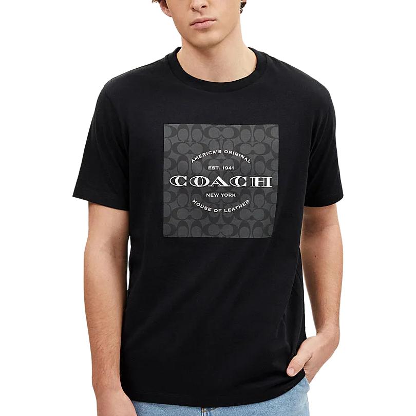 Purchase コーチ SS24 ブラック レタープリント クルーネック Tシャツ CO790-BLK